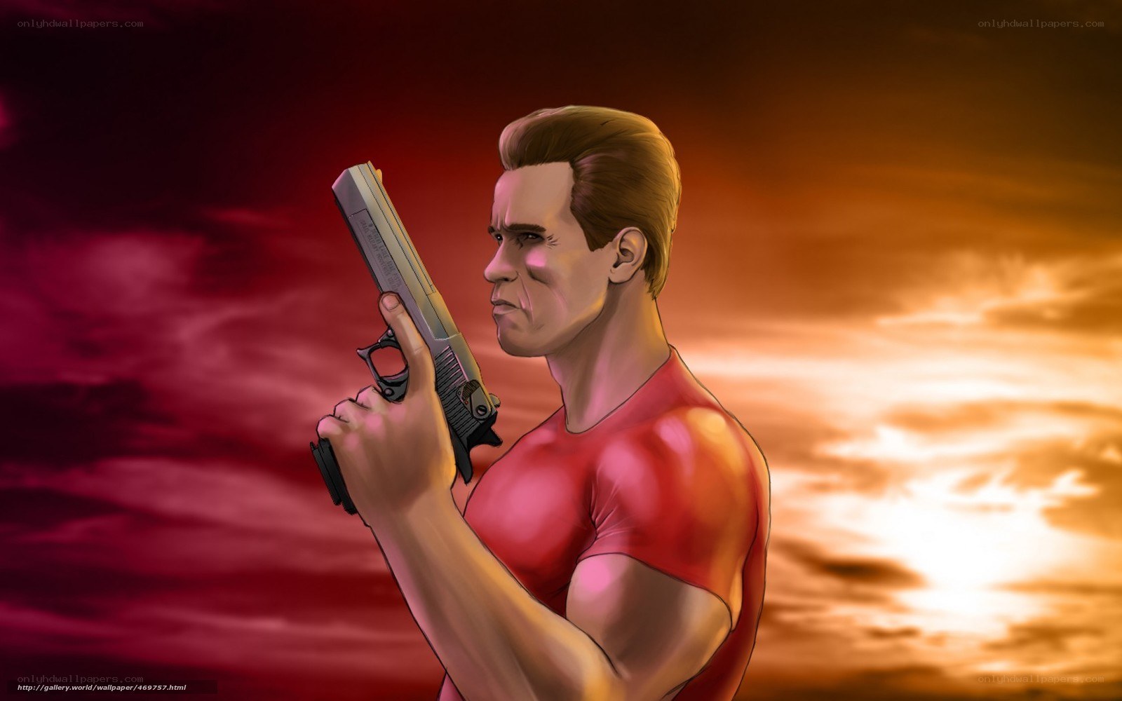 man holding gun at sunset