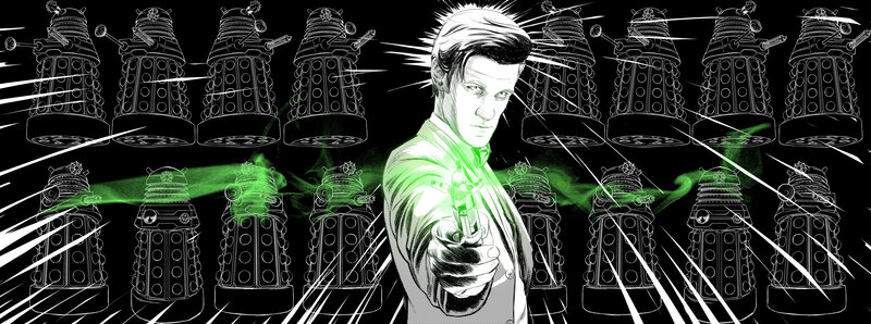 Man Holding Gun — Black, Dramatic, Comic, Daleks