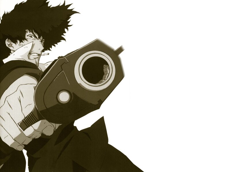 Man Holding Gun — Black, Dramatic, Manga, Cigarette