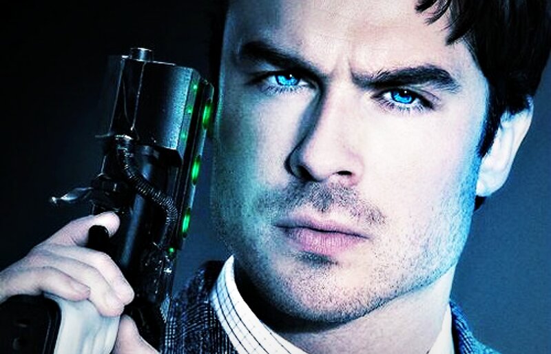 Man Holding Gun — Blue, Serious, Photograph