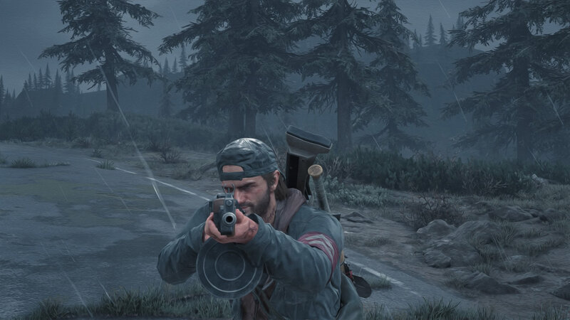 Man Holding Gun in Forest — Gray