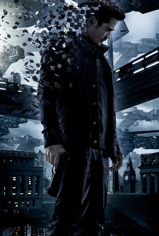 Man holding gun in futuristic city