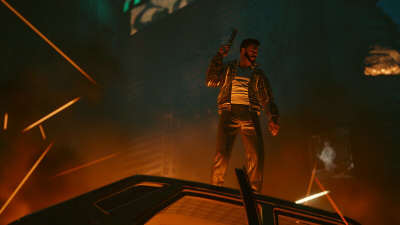 Man Holding Gun on Car — Orange