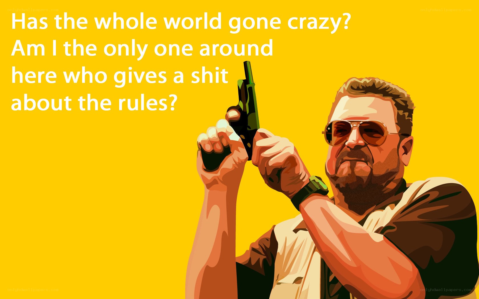 man holding gun with text