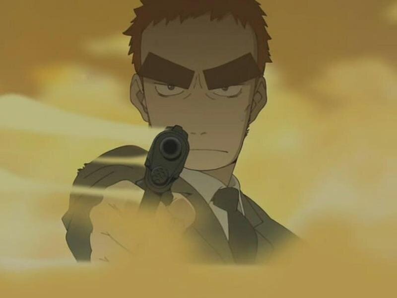 Man Holding Gun — Yellow, Dramatic