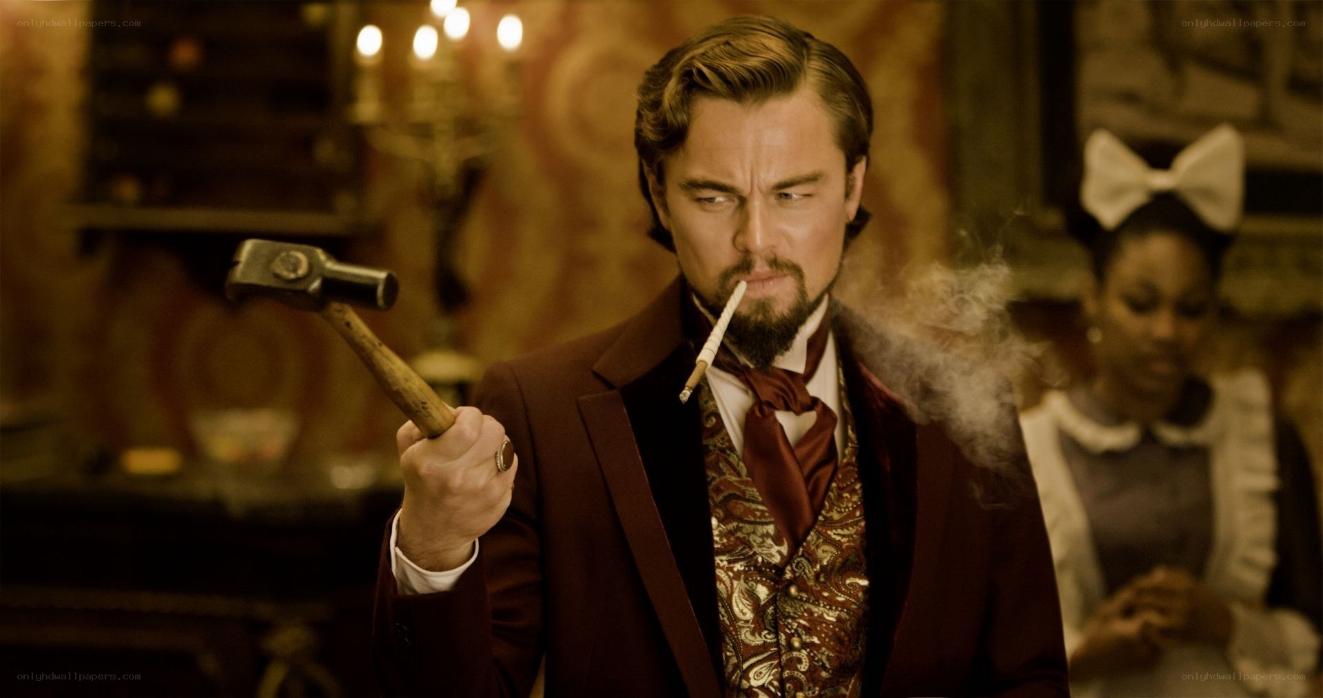 Man holding hammer and smoking