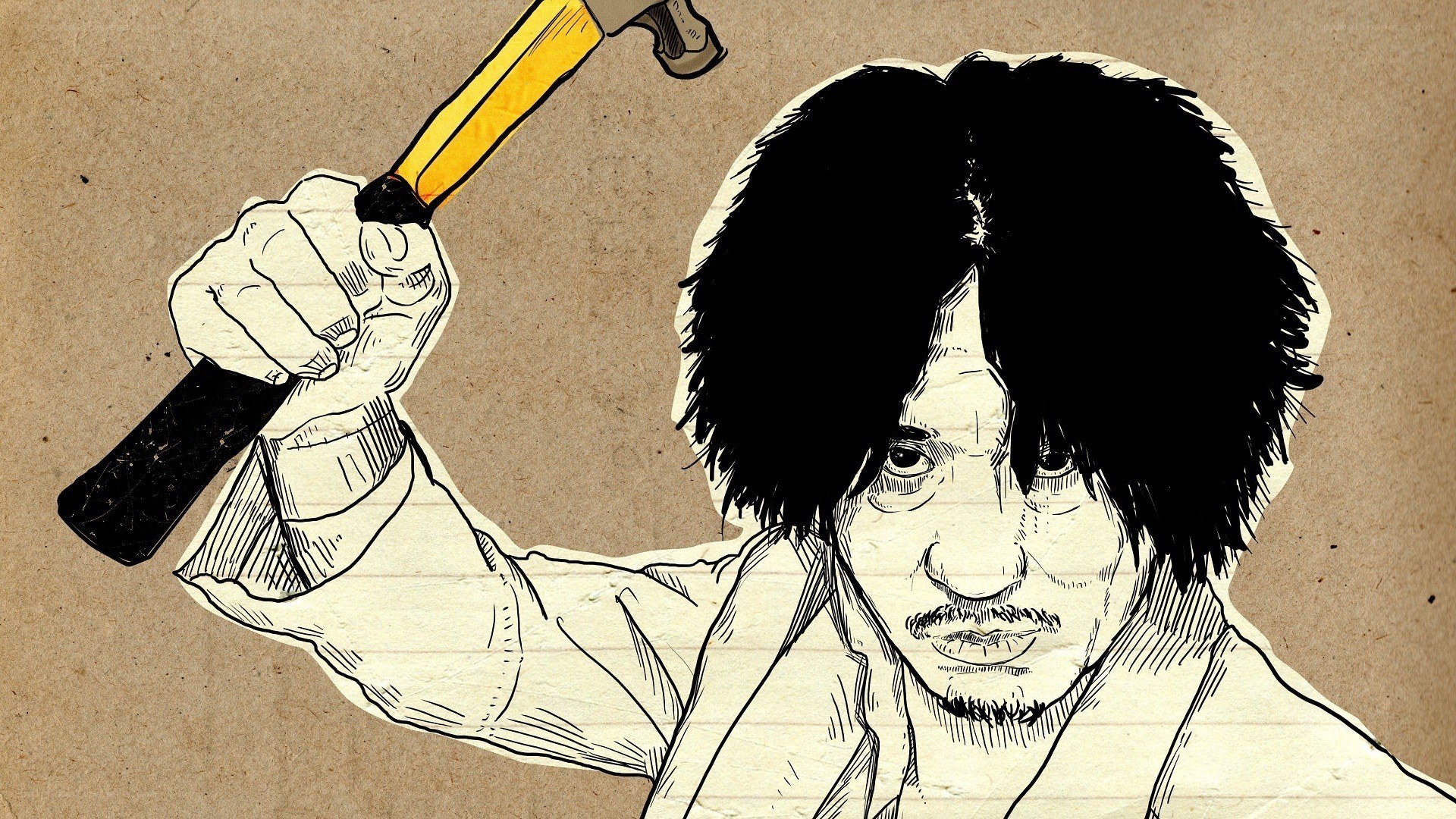 man holding hammer illustration