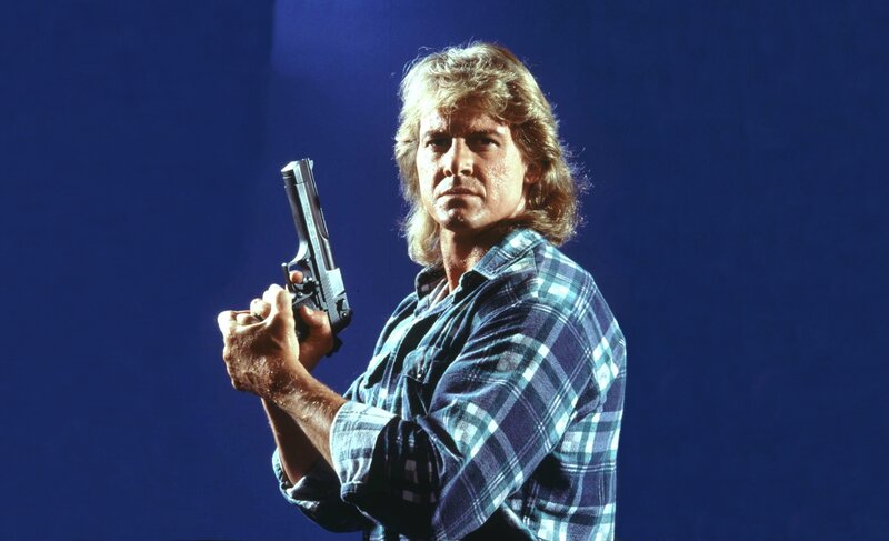 Man Holding Handgun — Blue, Dramatic