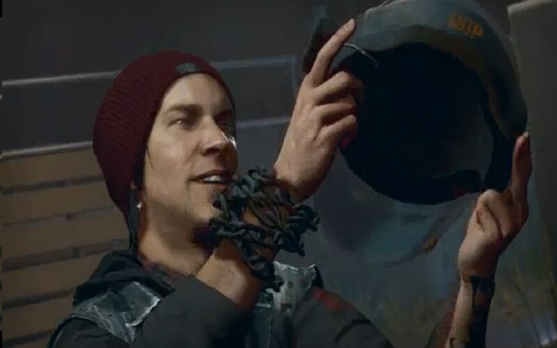 Man Holding Helmet — Gray, Tense
