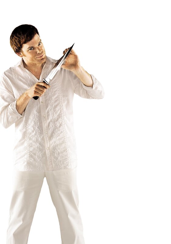 man holding knife in white outfit