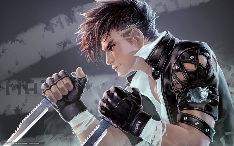 Man Holding Knives — Black, Dramatic