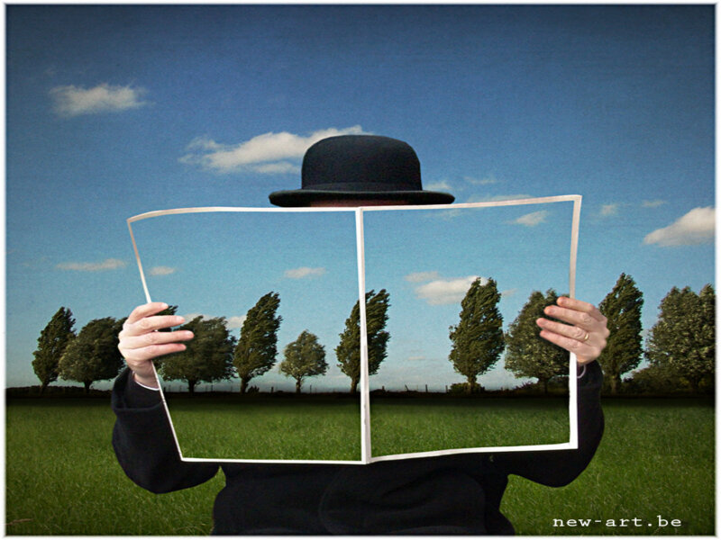 man holding landscape cutout