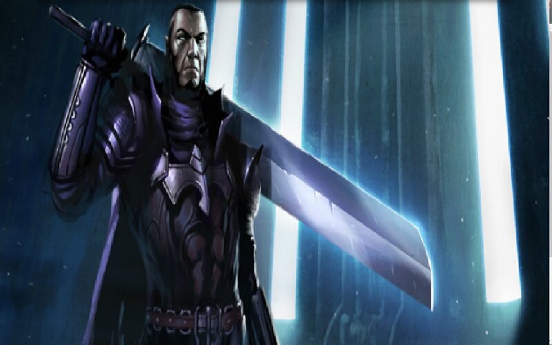 Man Holding Large Sword — Purple