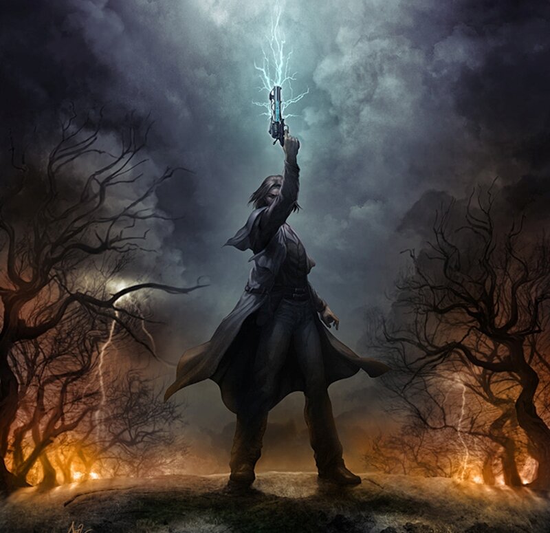 Man Holding Lightning Gun