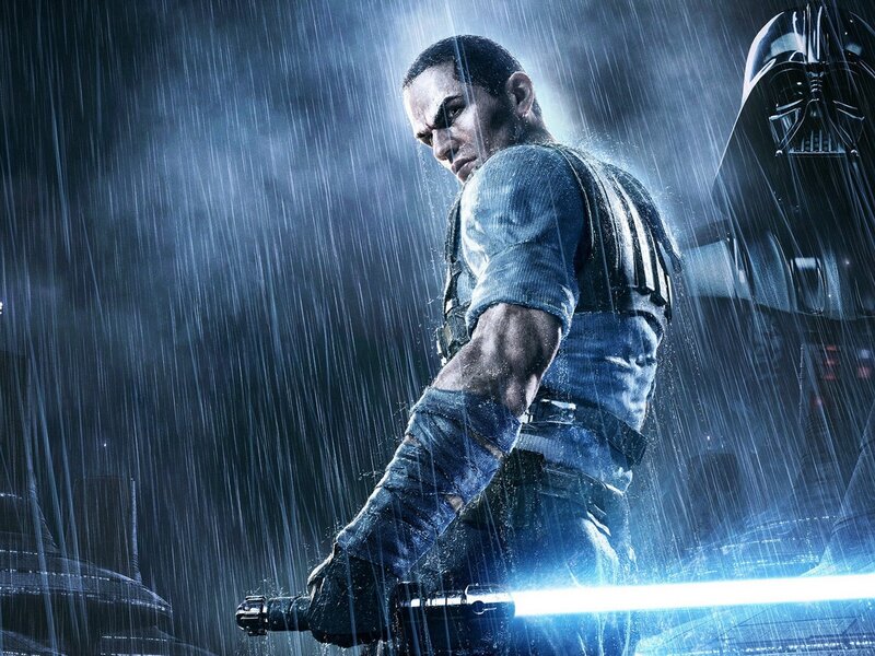Man Holding Lightsaber — Blue, Dramatic, Night, Digital Art