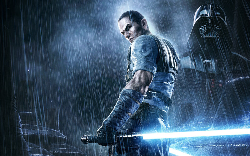 Man Holding Lightsaber — Blue, Dramatic