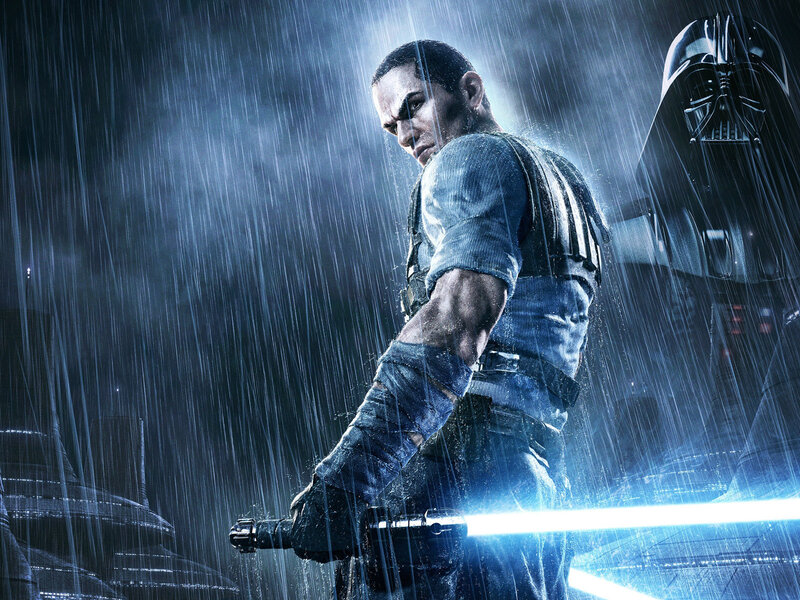 Man Holding Lightsaber — Blue