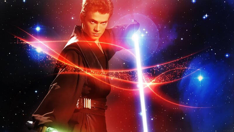 Man Holding Lightsaber — Red