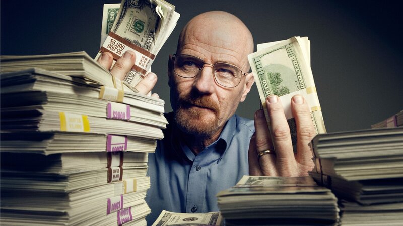 Man Holding Money — Gray, Dramatic, Photograph