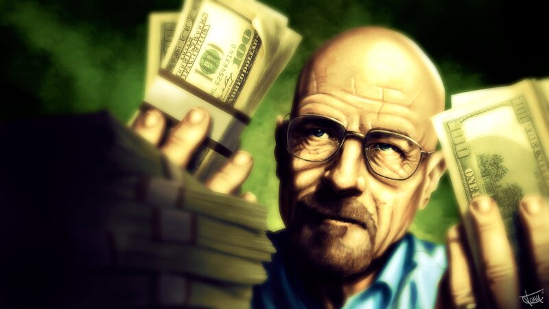 Man Holding Money — Green, Dramatic