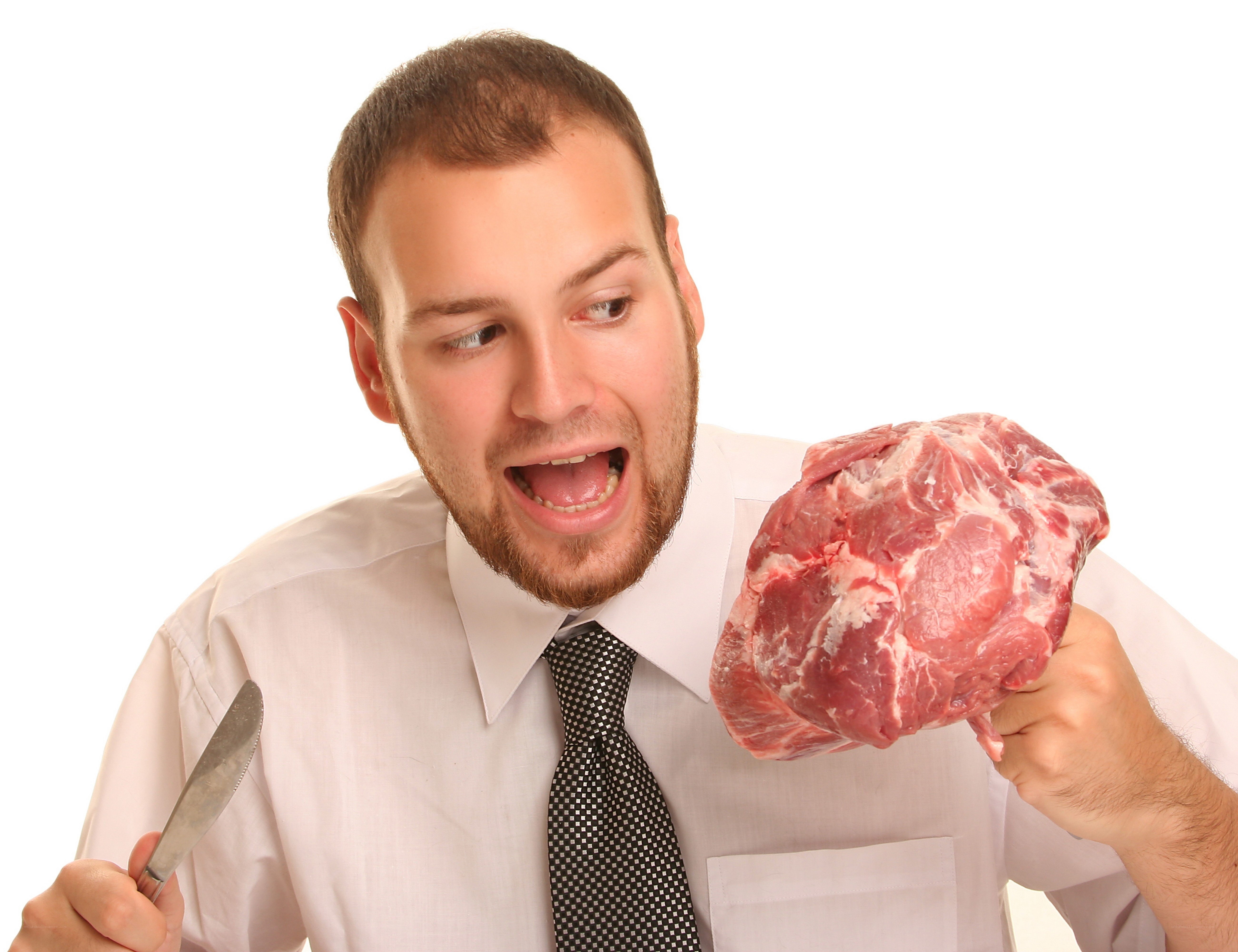 man holding raw meat