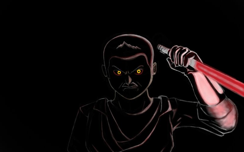 Man Holding Red Lightsaber