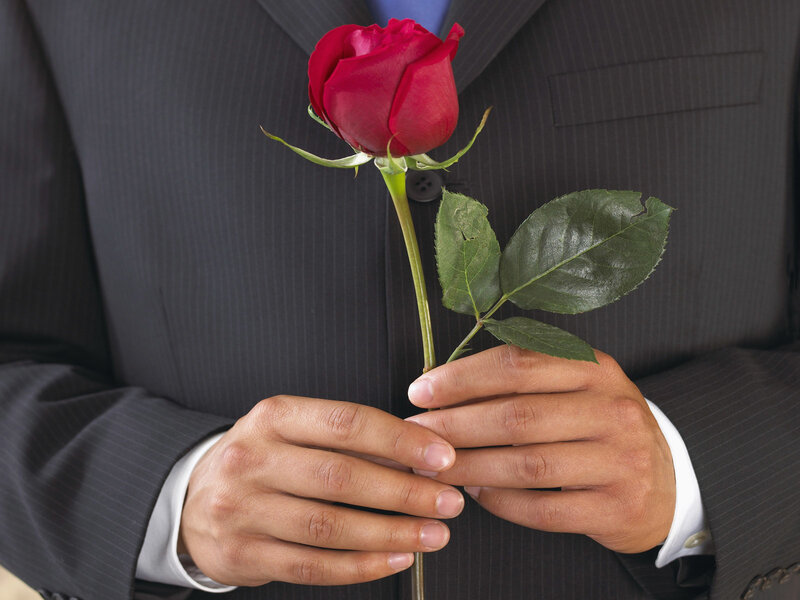 Man Holding Red Rose — Formal, Photograph, Suit