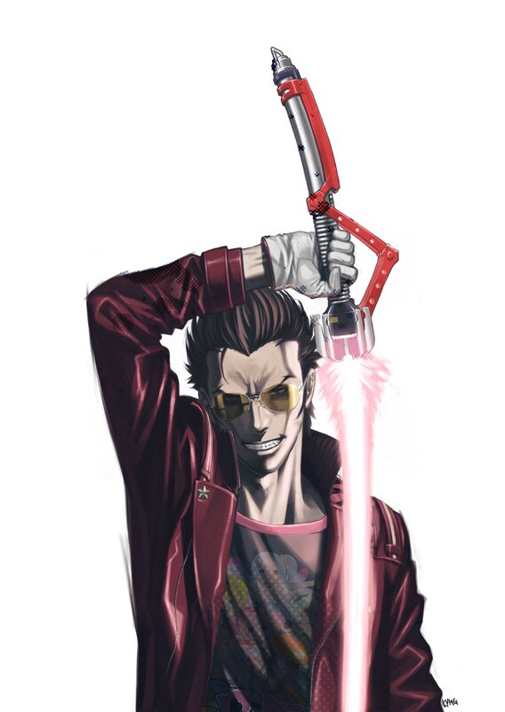 Man Holding Red Sword