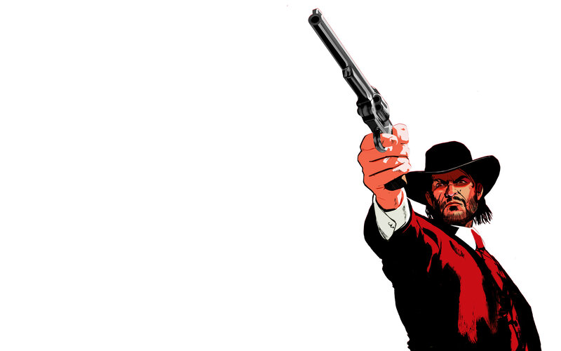Man Holding Revolver — Red, Dramatic, Comic