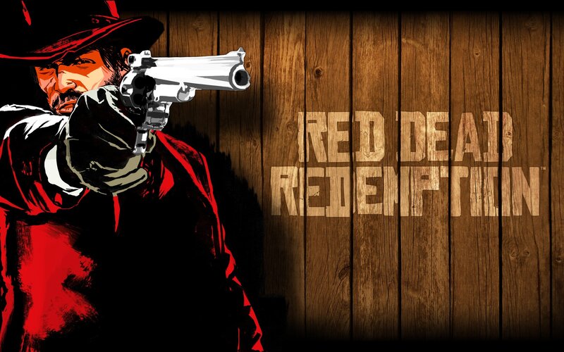 Man Holding Revolver — Red, Dramatic, Illustration, Wooden Wall, Hat