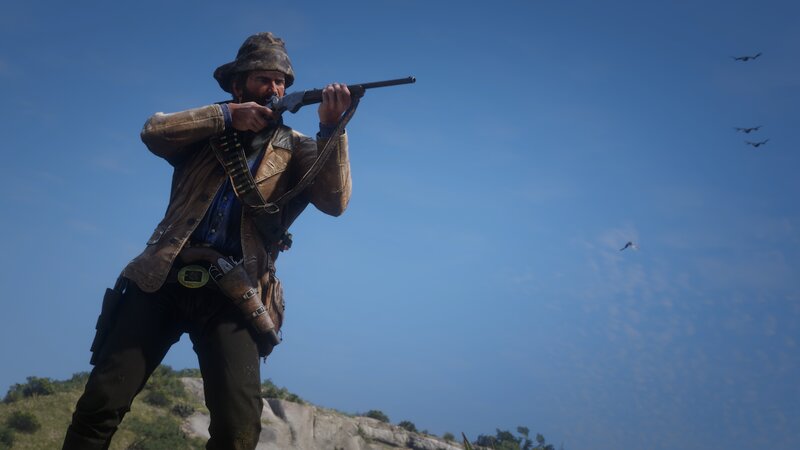 Man Holding Rifle — Blue, Dramatic
