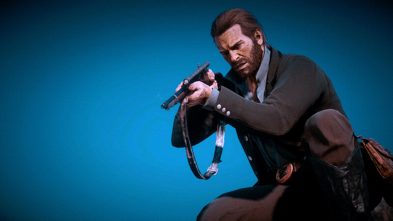Man Holding Rifle — Blue, Intense