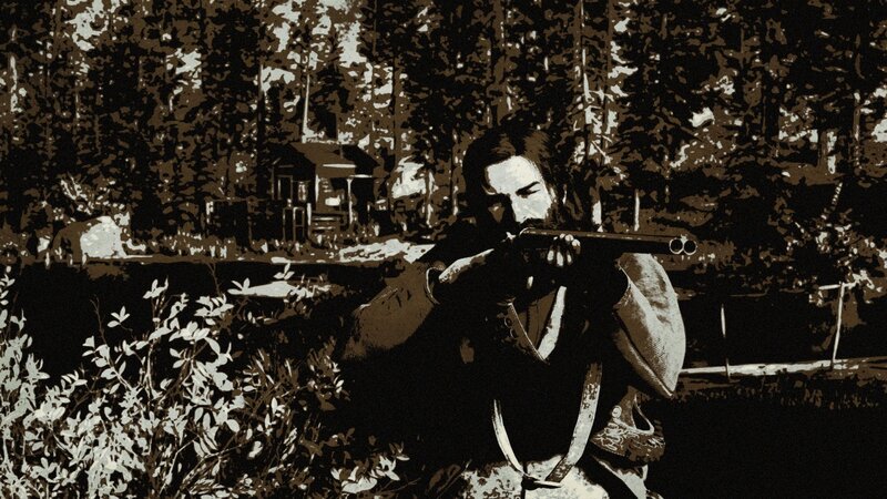 Man Holding Rifle in Forest — Brown, Dramatic