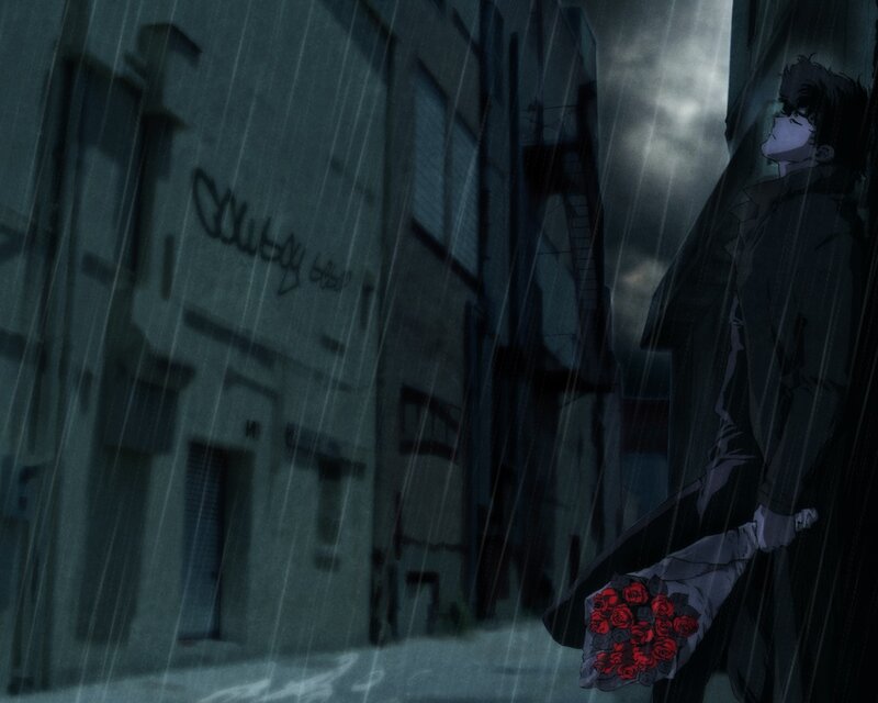Man Holding Roses in Rain