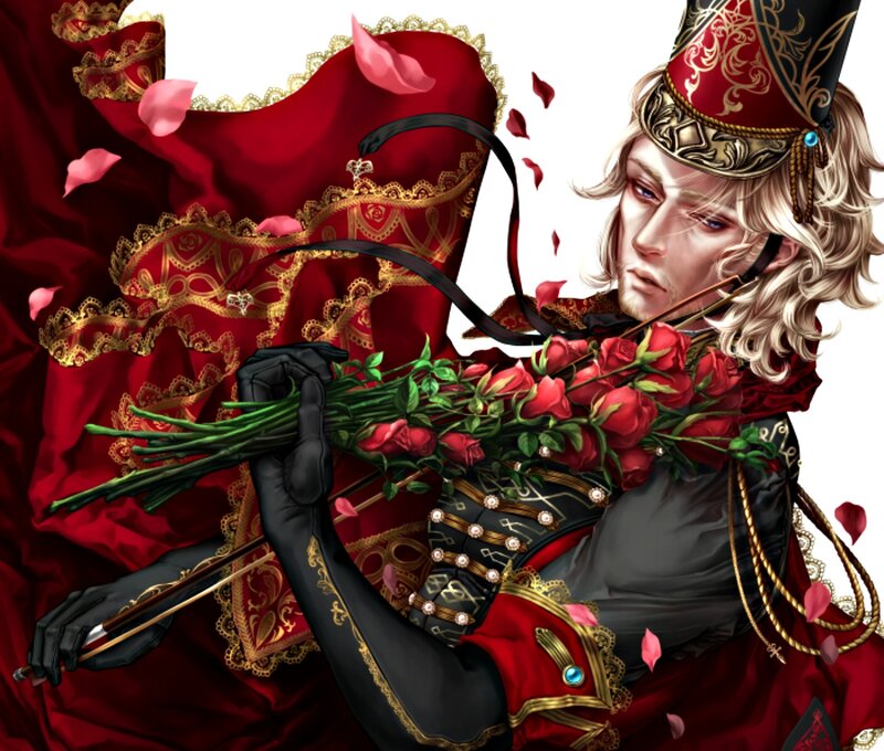 Man Holding Roses — Red, Dramatic, Digital Art