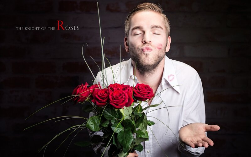 Man Holding Roses — Red, Dramatic