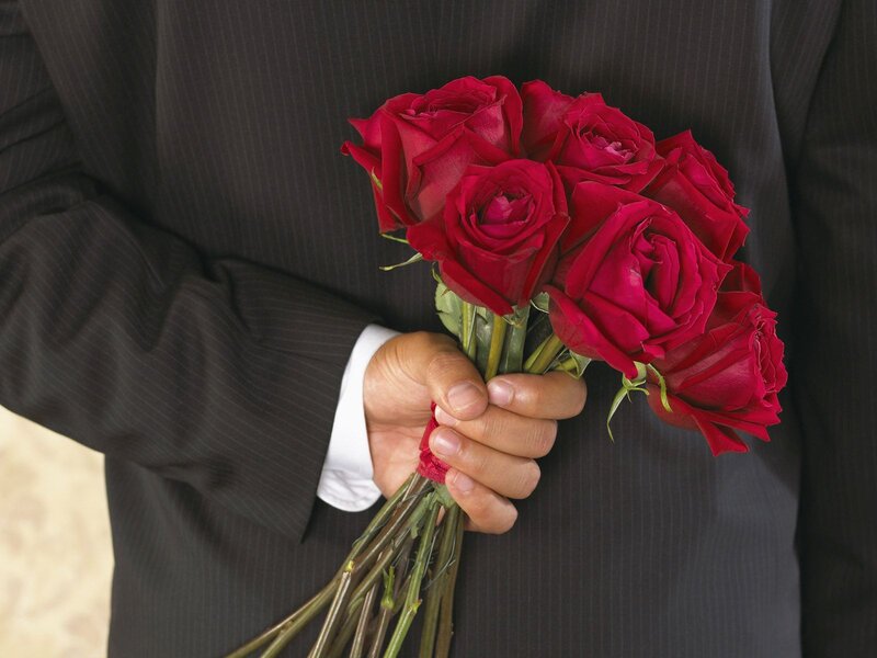 Man Holding Roses — Red, Formal