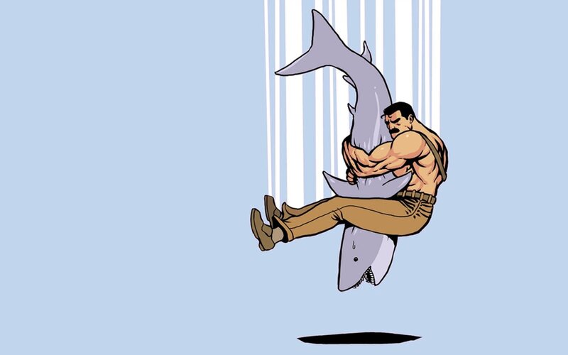 Man Holding Shark — Blue