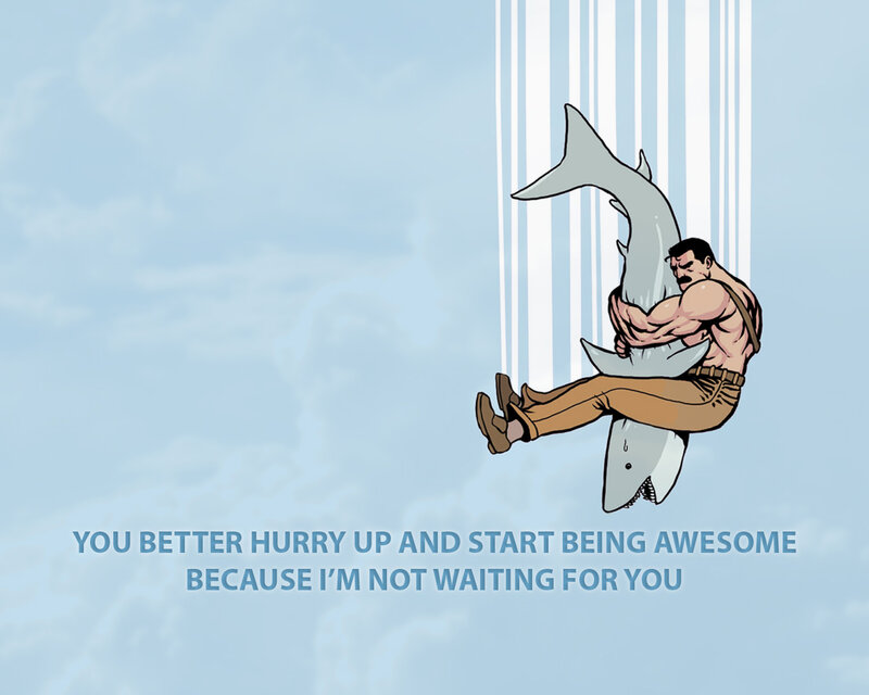 man holding shark in air