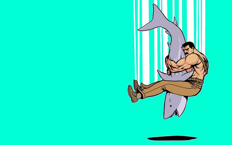 man holding shark in cartoon