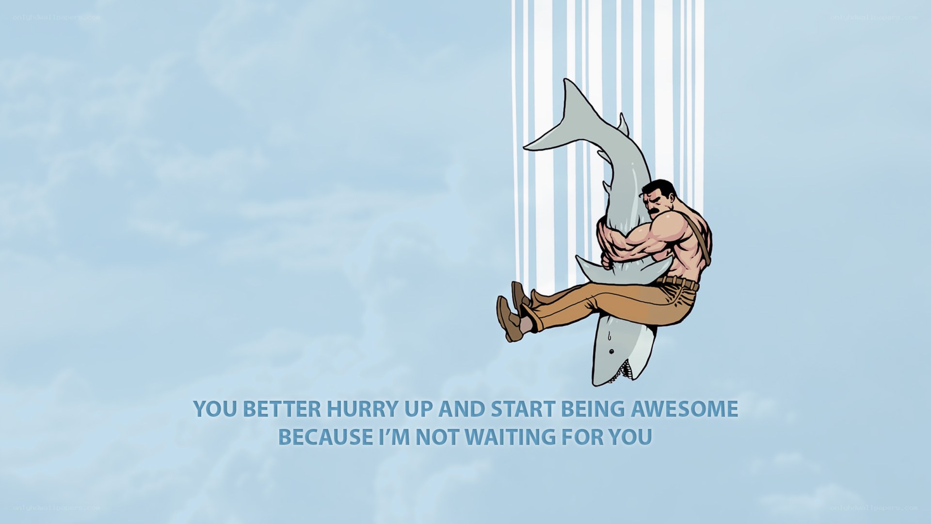 man holding shark in sky
