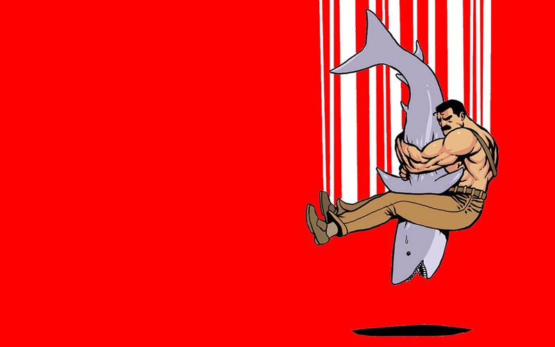 Man Holding Shark — Red