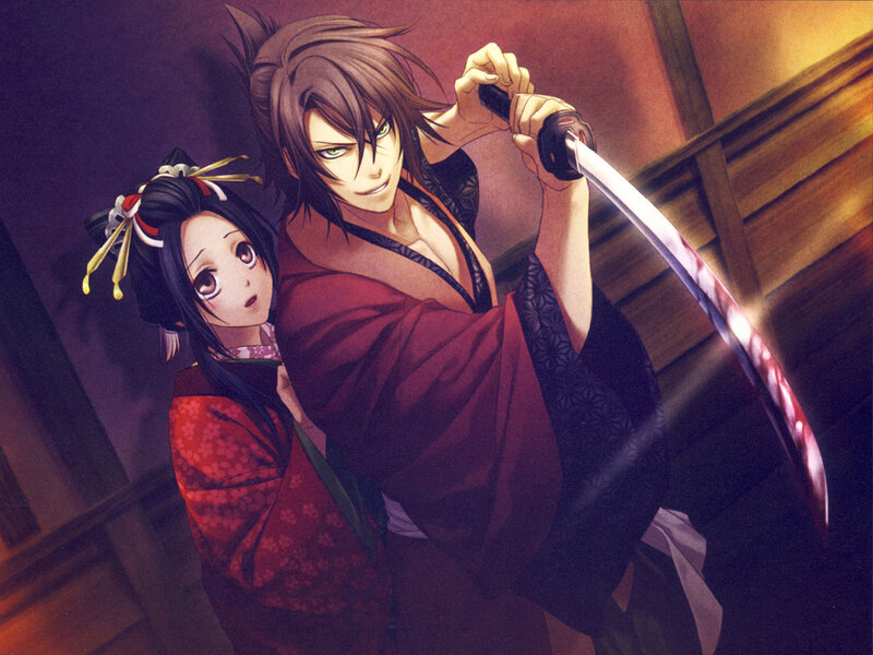 Man Holding Sword Behind Woman