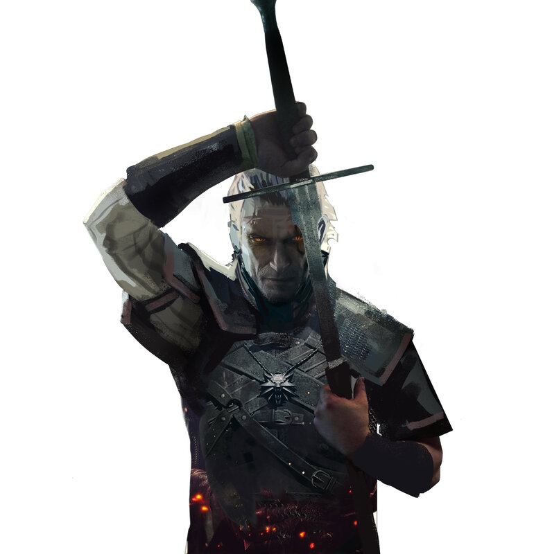 Man Holding Sword — Black, Dramatic, Digital Art, Armor