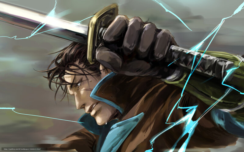 Man Holding Sword — Brown, Dramatic, Manga