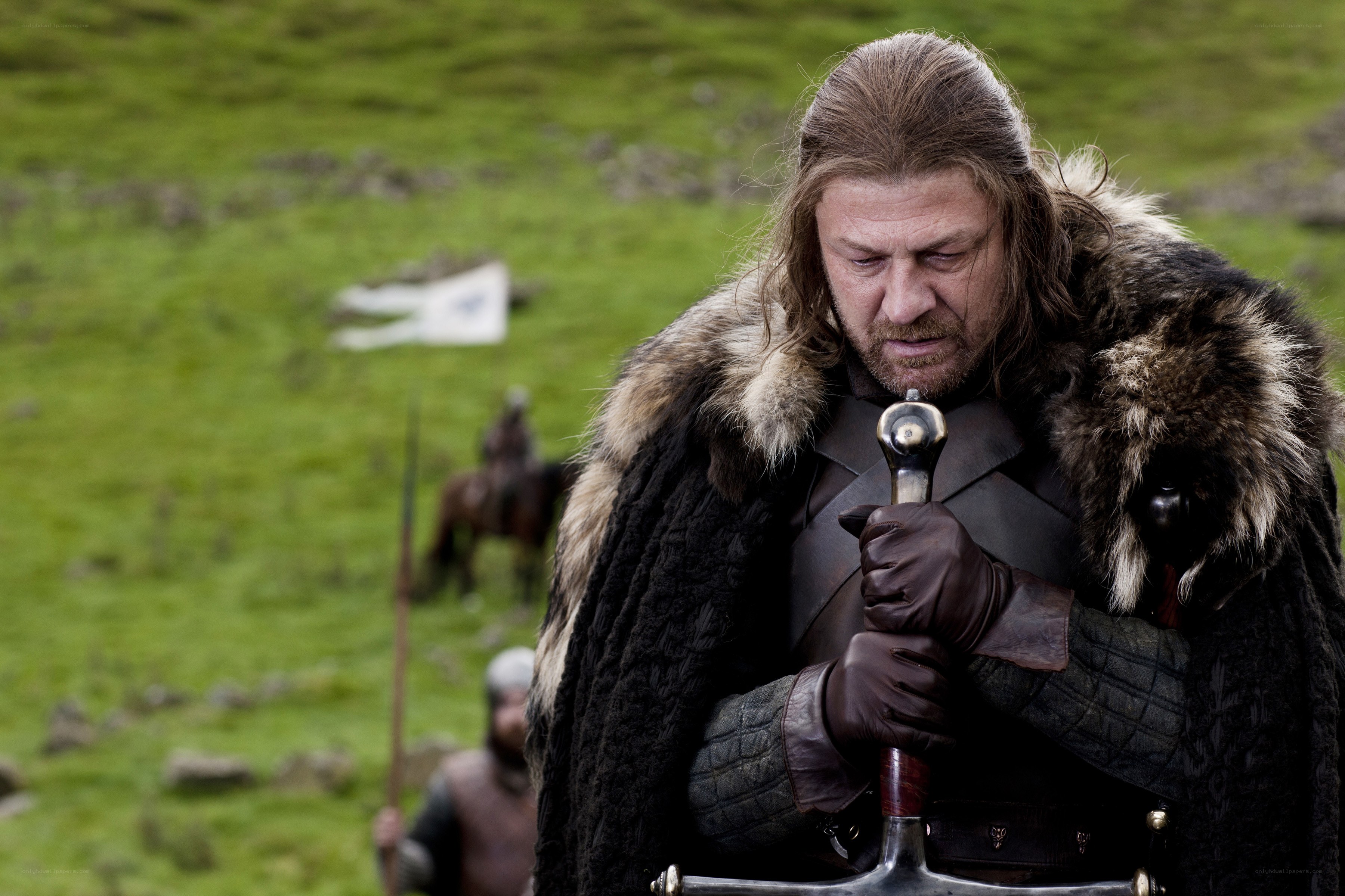 man holding sword in field