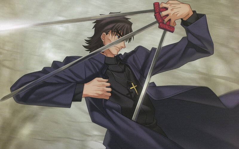 Man Holding Swords — Purple, Dramatic, Anime