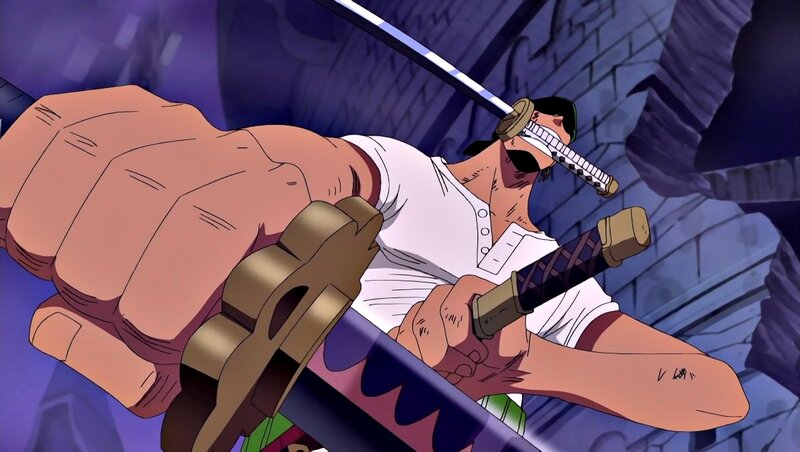 Man Holding Swords — Purple, Dramatic