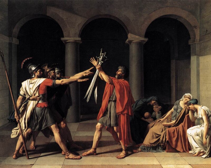 Man Holding Swords — Red