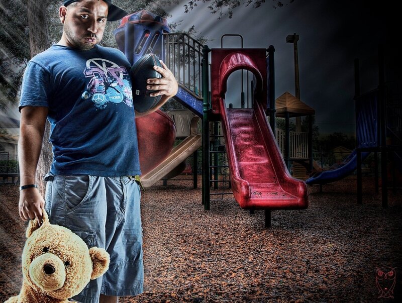 Man Holding Teddy Bear — Blue